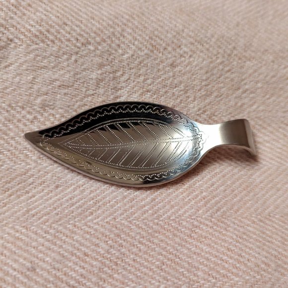 Stainless Steel Engraved Leaf Tea Bag Holder Caddy - Picture 2 of 8